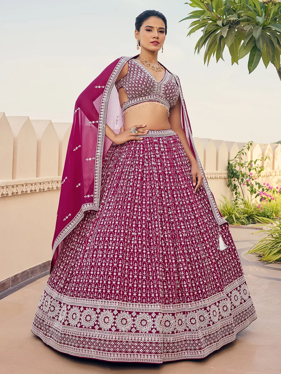 Magenta embroidery georgette lehenga choli