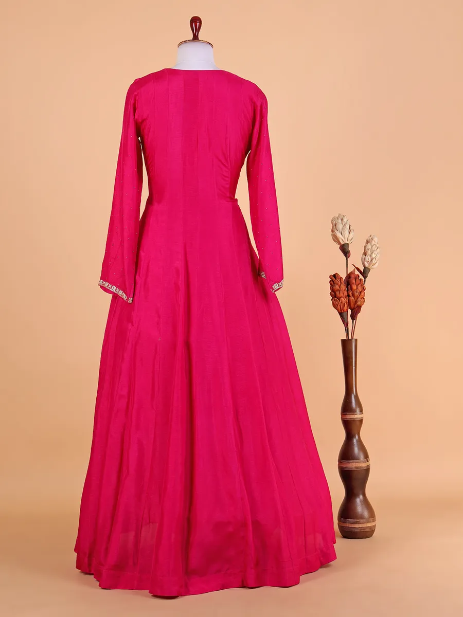 Magenta floor length suit with zari work dupatta