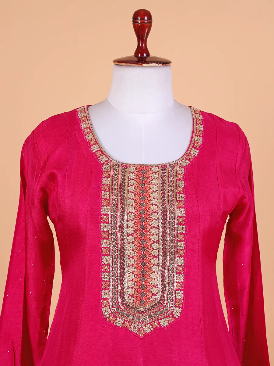 Magenta floor length suit with zari work dupatta