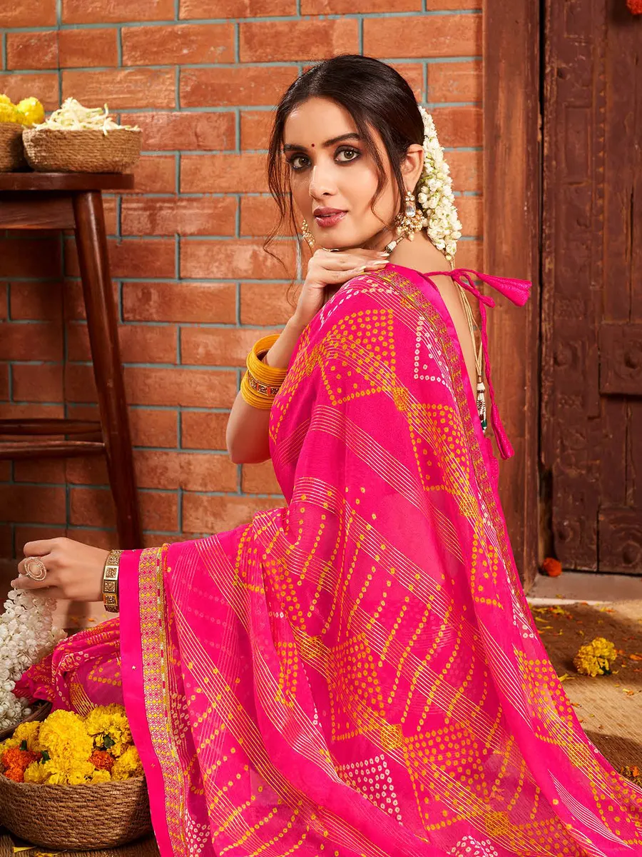 Magenta georgette bandhej printed saree