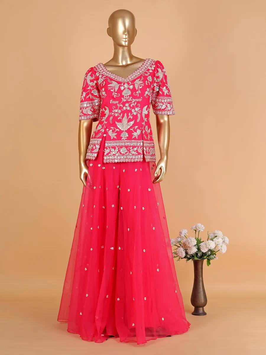 Magenta palazzo set with choker dupatta