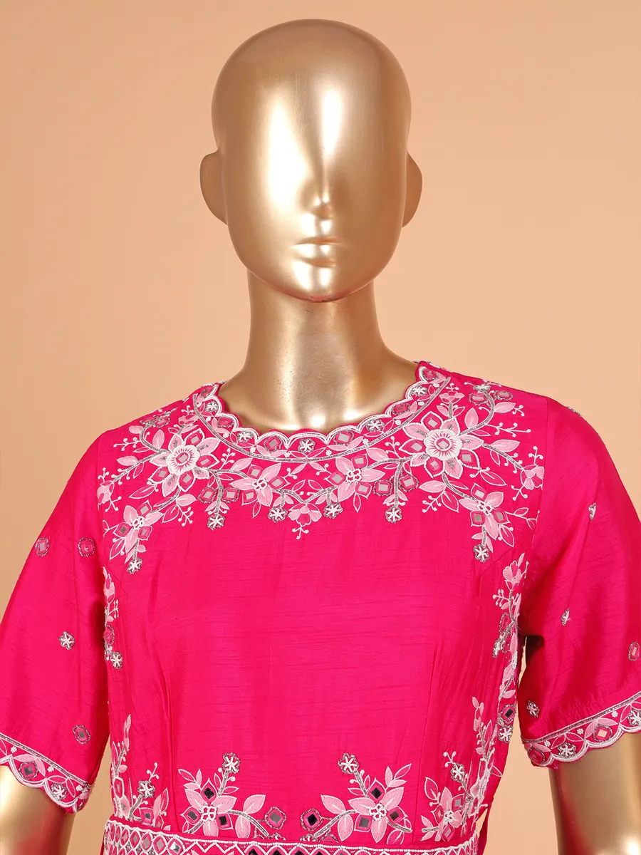 Magenta raw silk floor-length suit