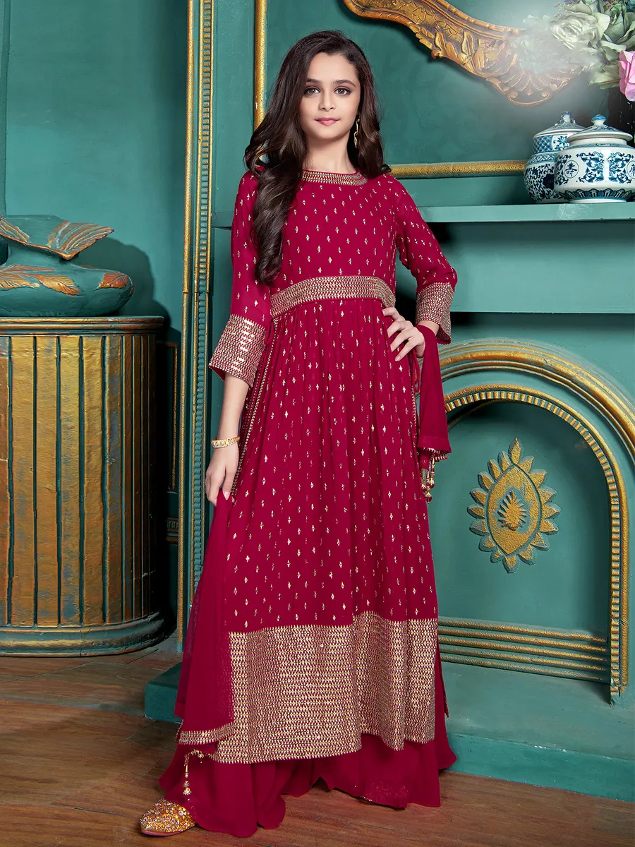 Magenta rich georgette wedding wear palazzo suit