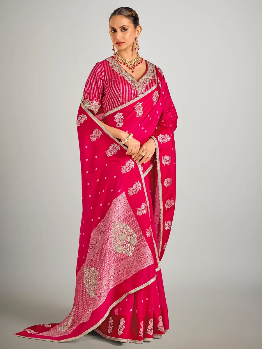 Magenta zari weaving dola silk wedding saree