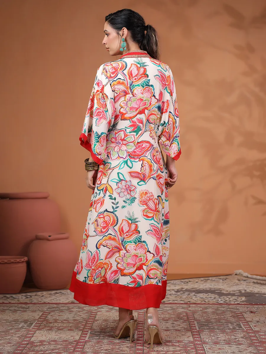 Magnificent white printed kurti in cotton silk