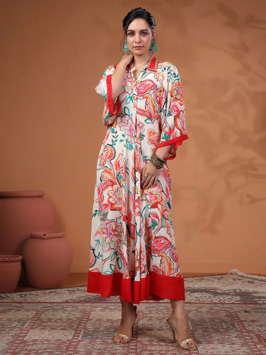 Magnificent white printed kurti in cotton silk