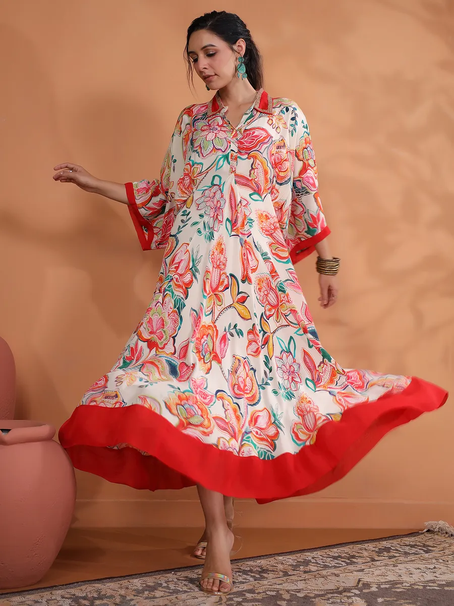 Magnificent white printed kurti in cotton silk