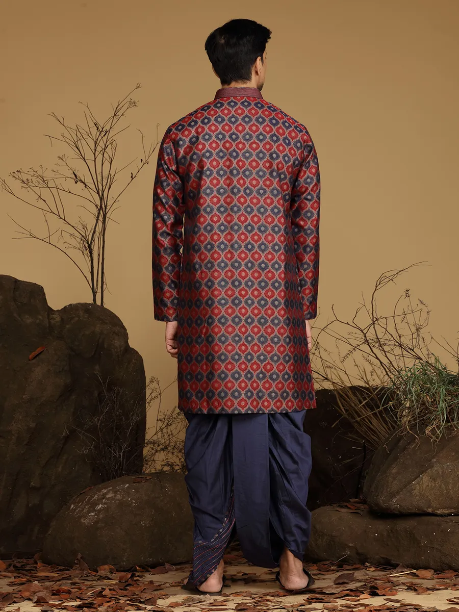 Maroon and navy silk  Men Kurta pajama