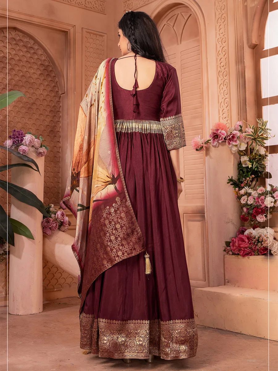 Maroon banarasi silk anarkali suit