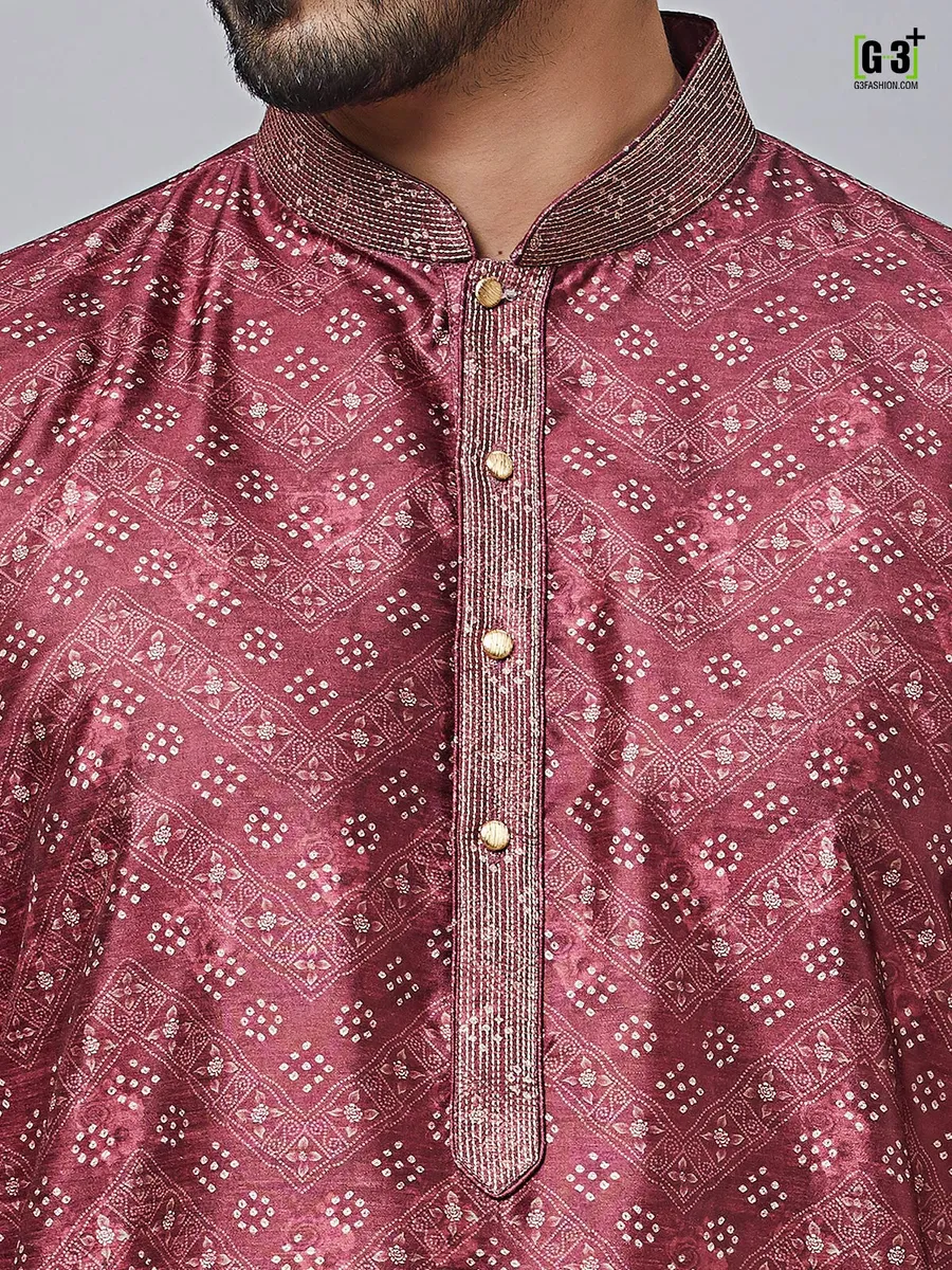 Maroon cotton silk kurta set for festivals