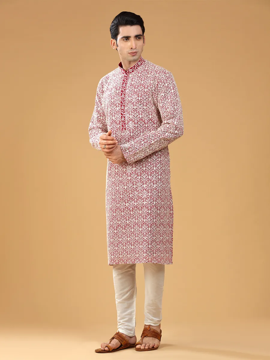 Maroon georgette  Men Kurta pajama