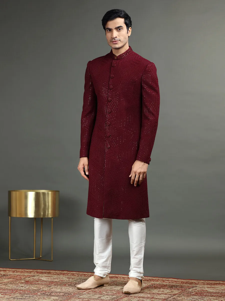 Maroon embroidery indowestern