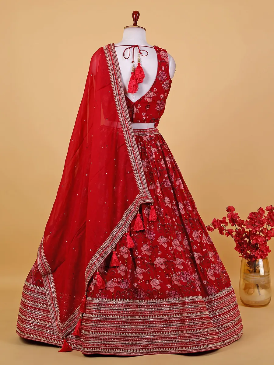 Maroon georgette floral printed lehenga choli