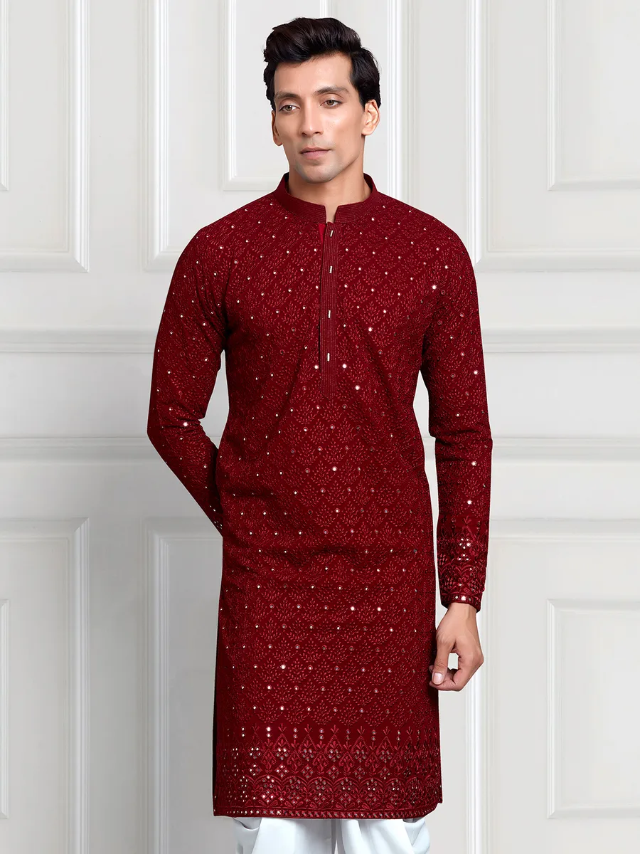 Maroon georgette kurta with dhoti