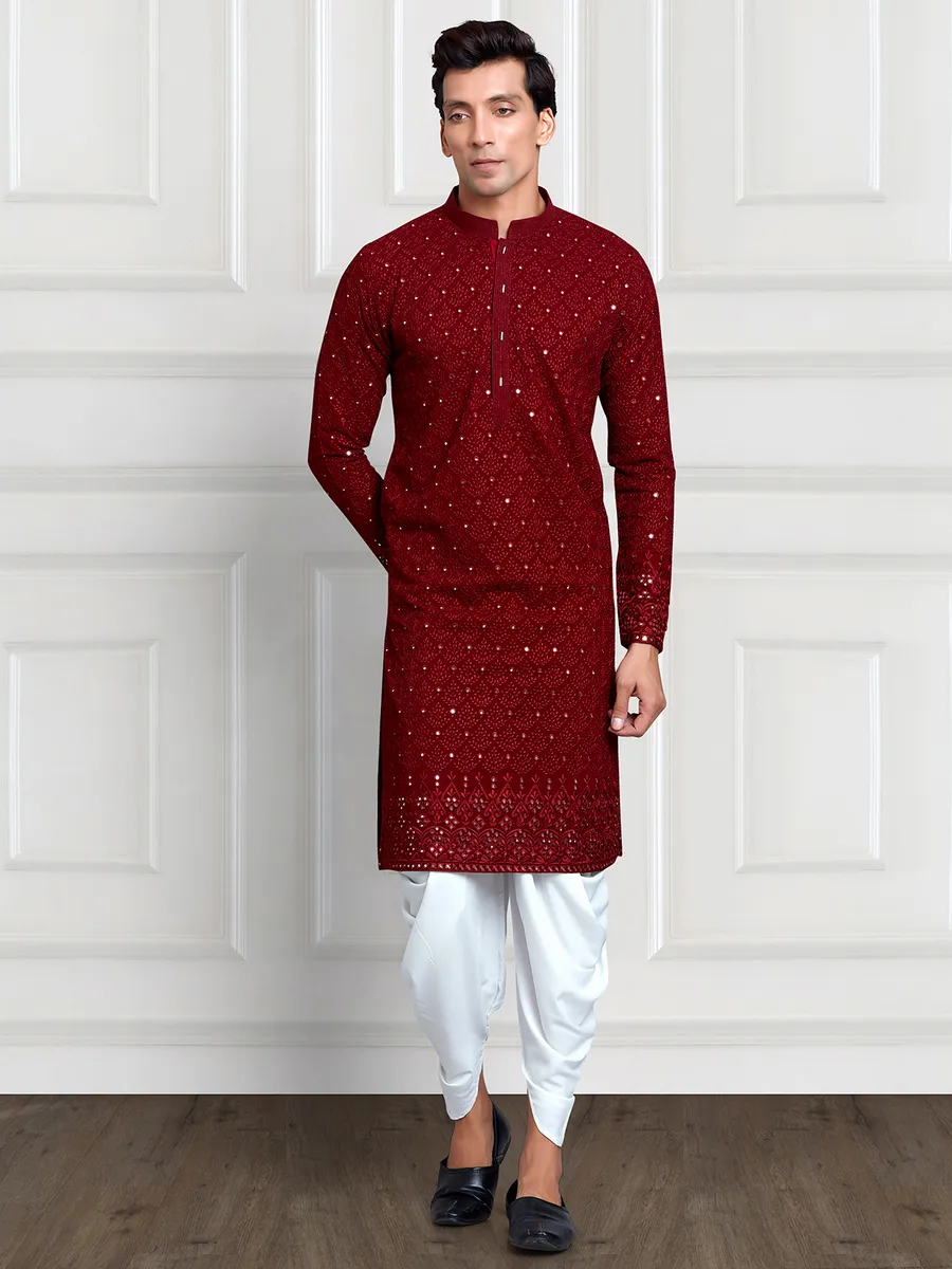 Maroon georgette kurta with dhoti