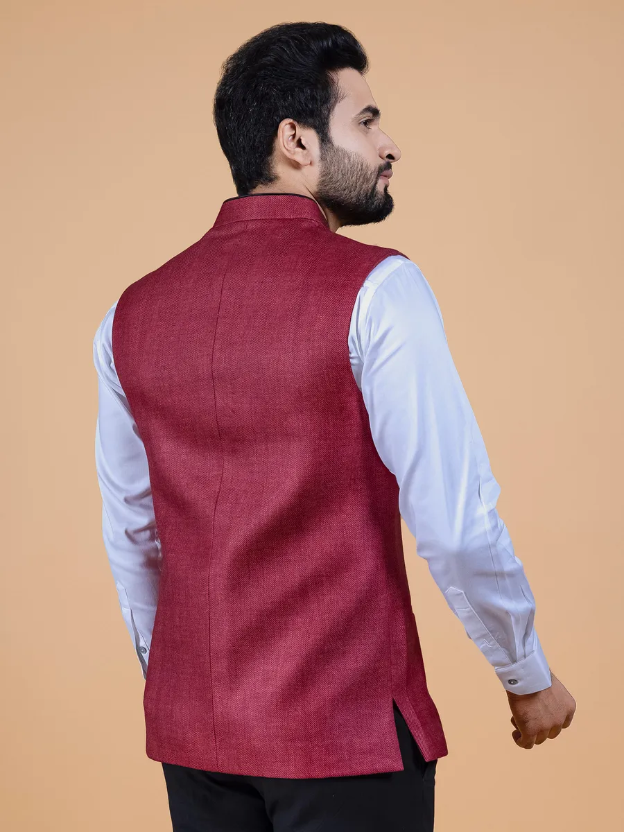 Maroon jute silk plain waistcoat