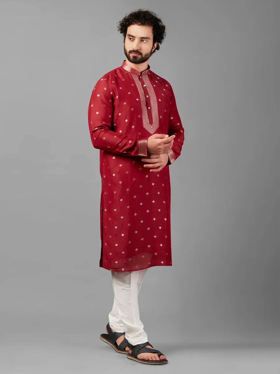 Maroon linen kurta suit festive