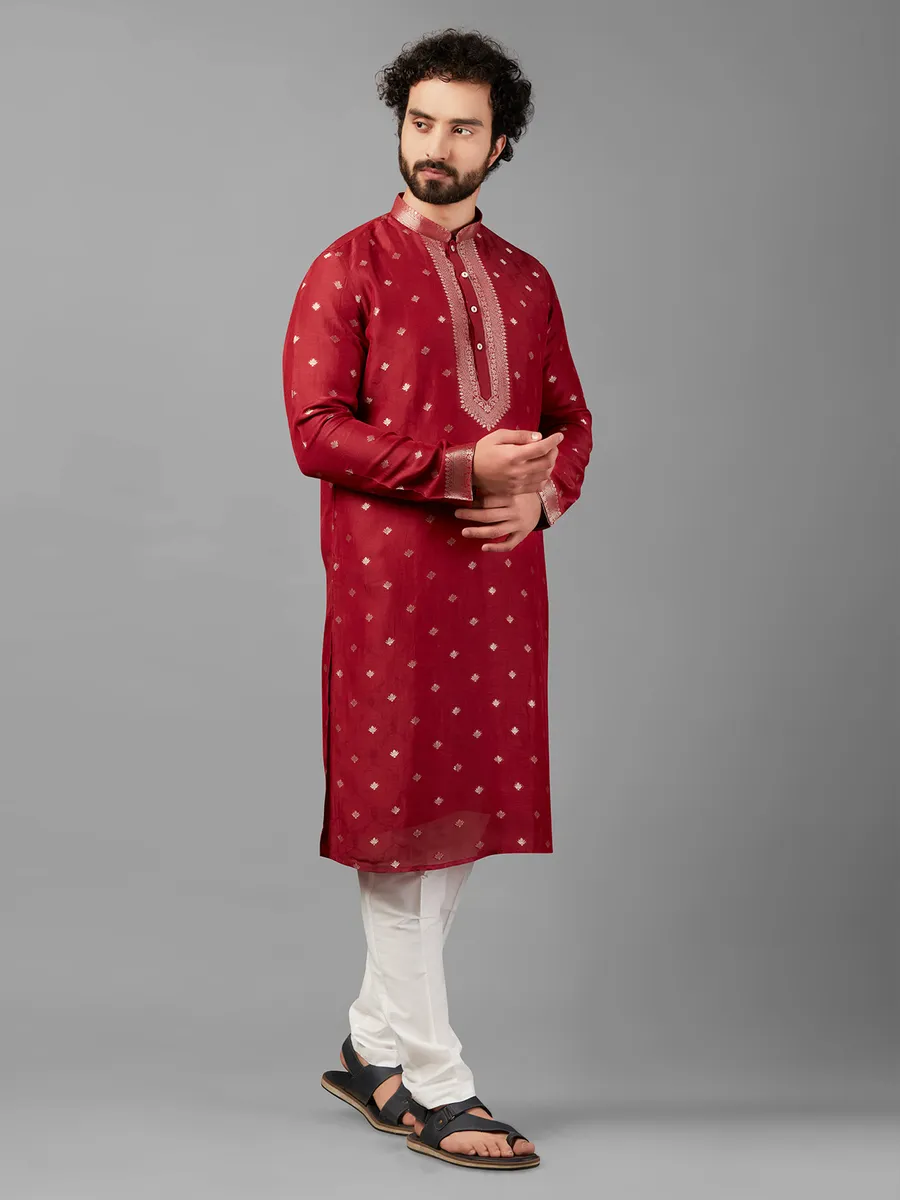 Maroon linen  Men Kurta pajama festive