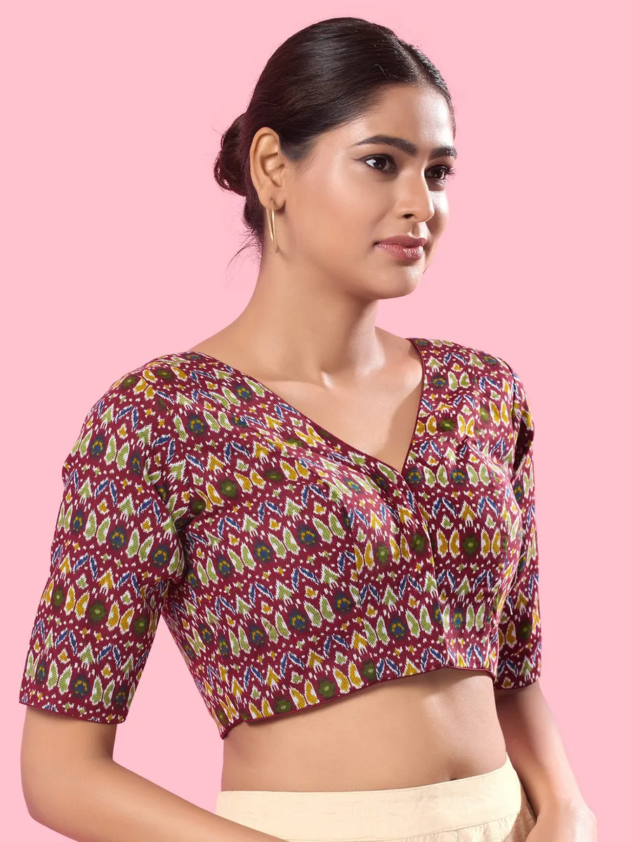 Maroon printed cotton blouse