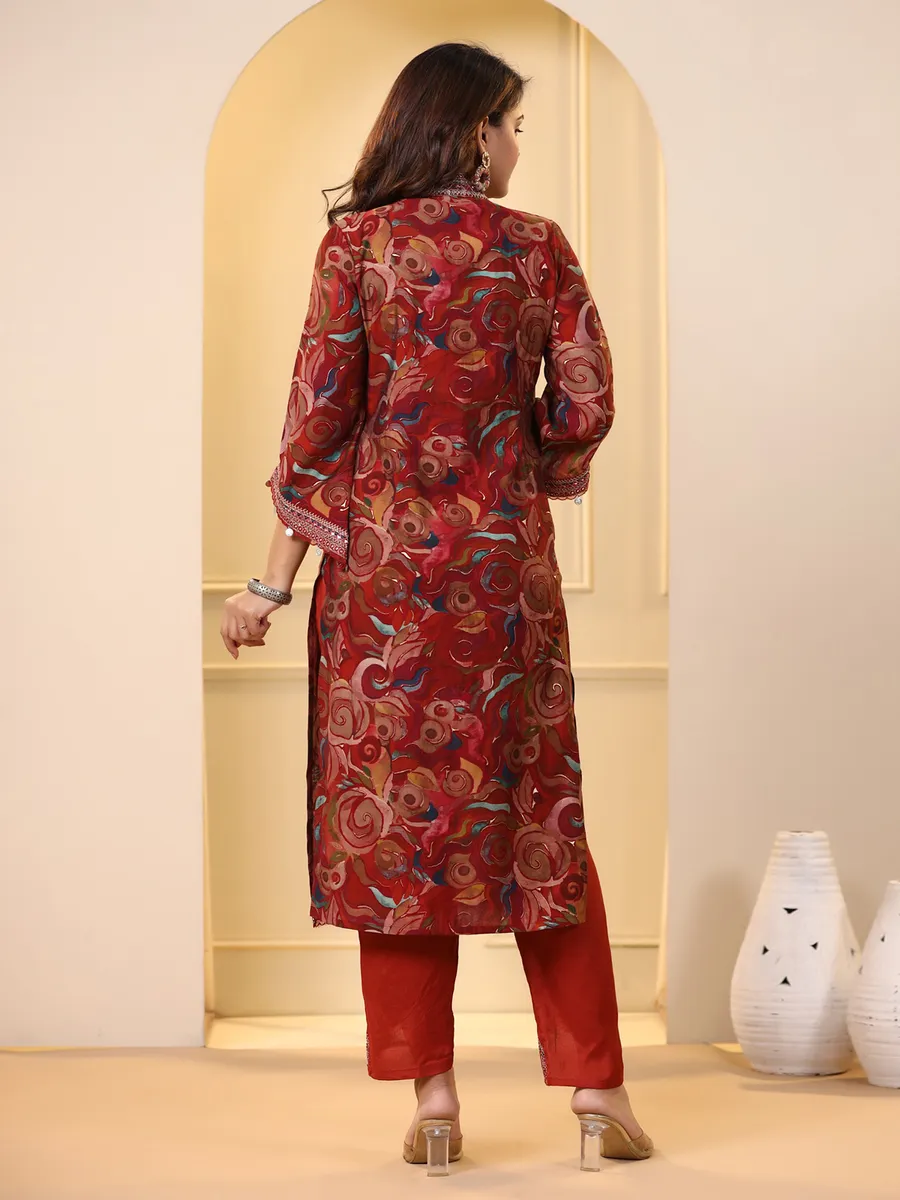 Maroon printed kurti with pant