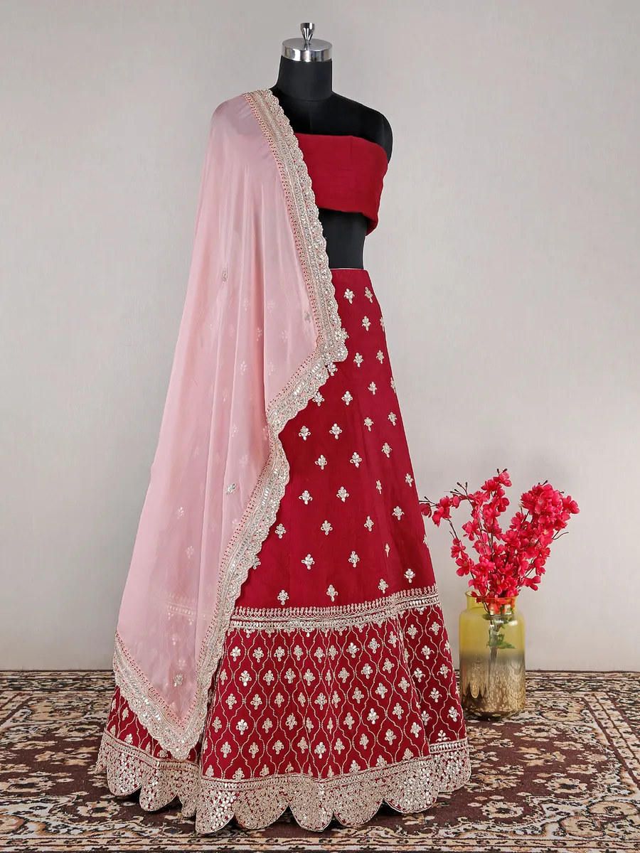 Maroon raw silk lehenga choli for wedding wear