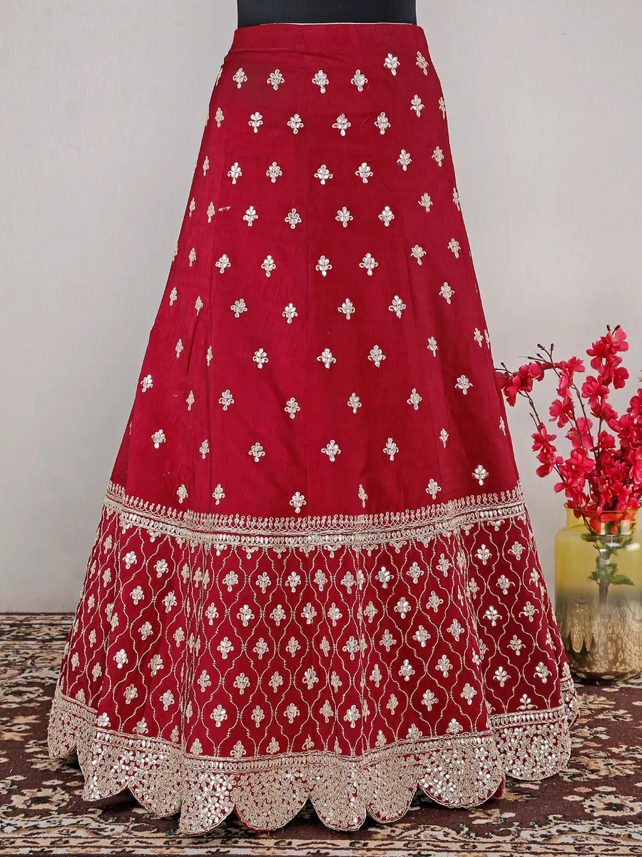 Maroon raw silk lehenga choli for wedding wear