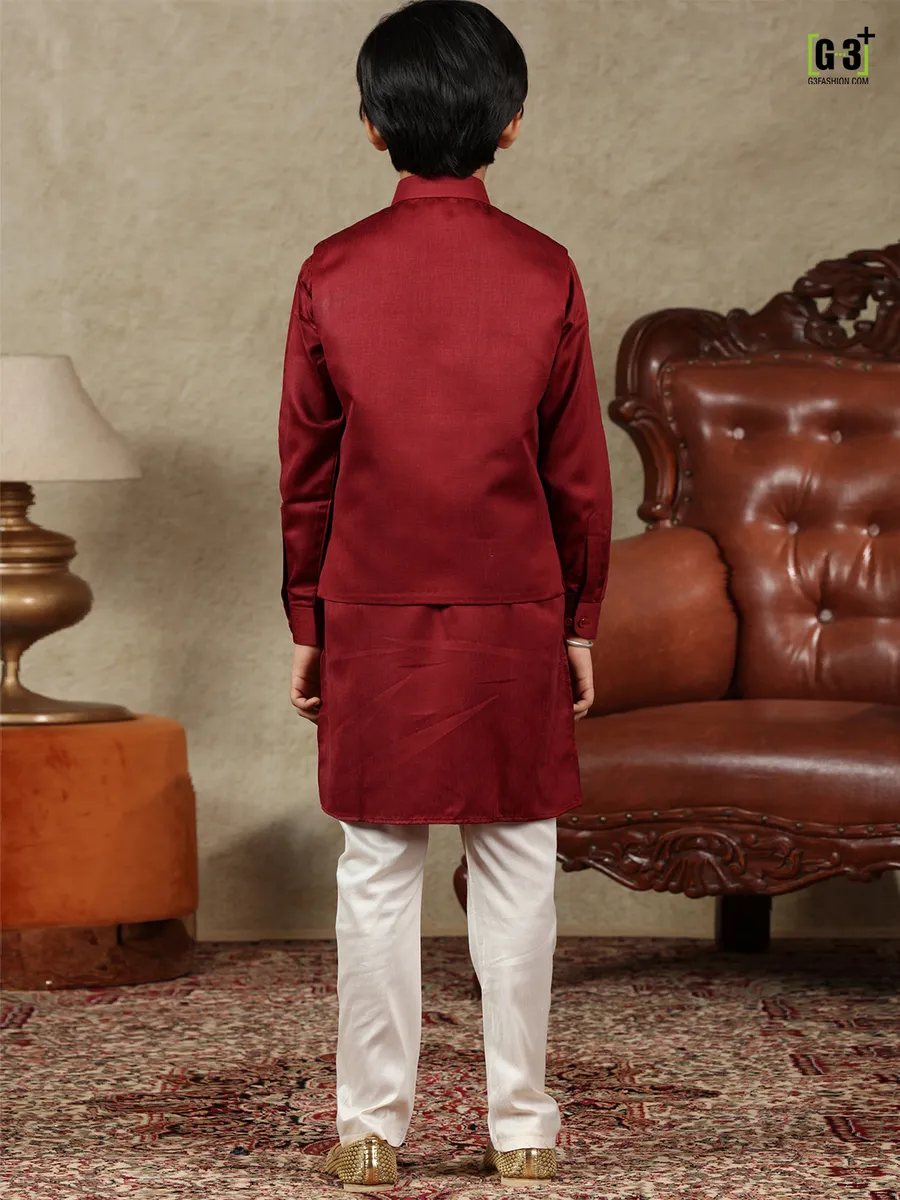 Maroon silk boys waistcoat set for parties