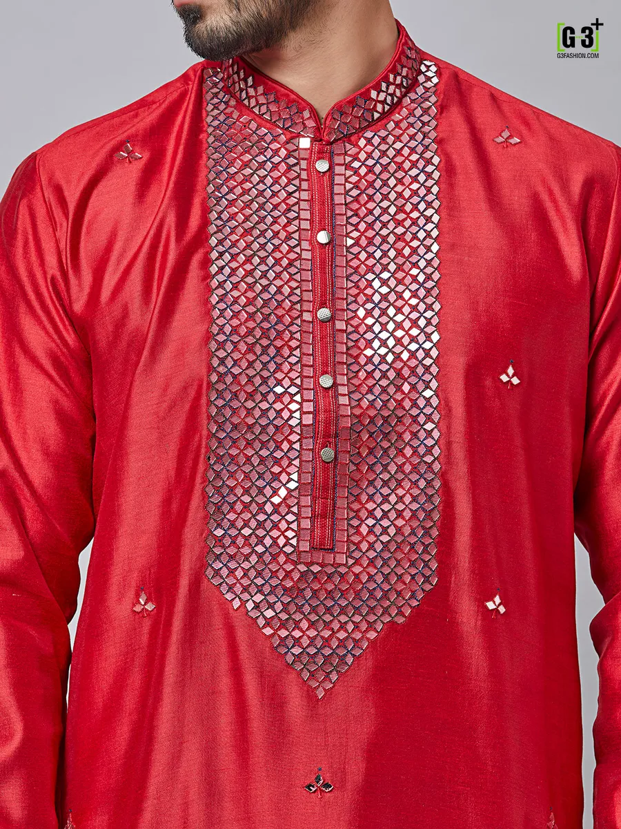 Maroon silk kurta suit for mens