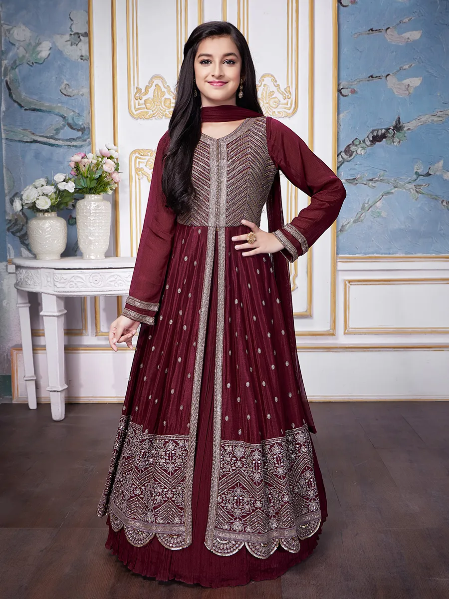 Maroon silk lehenga suit for wedding