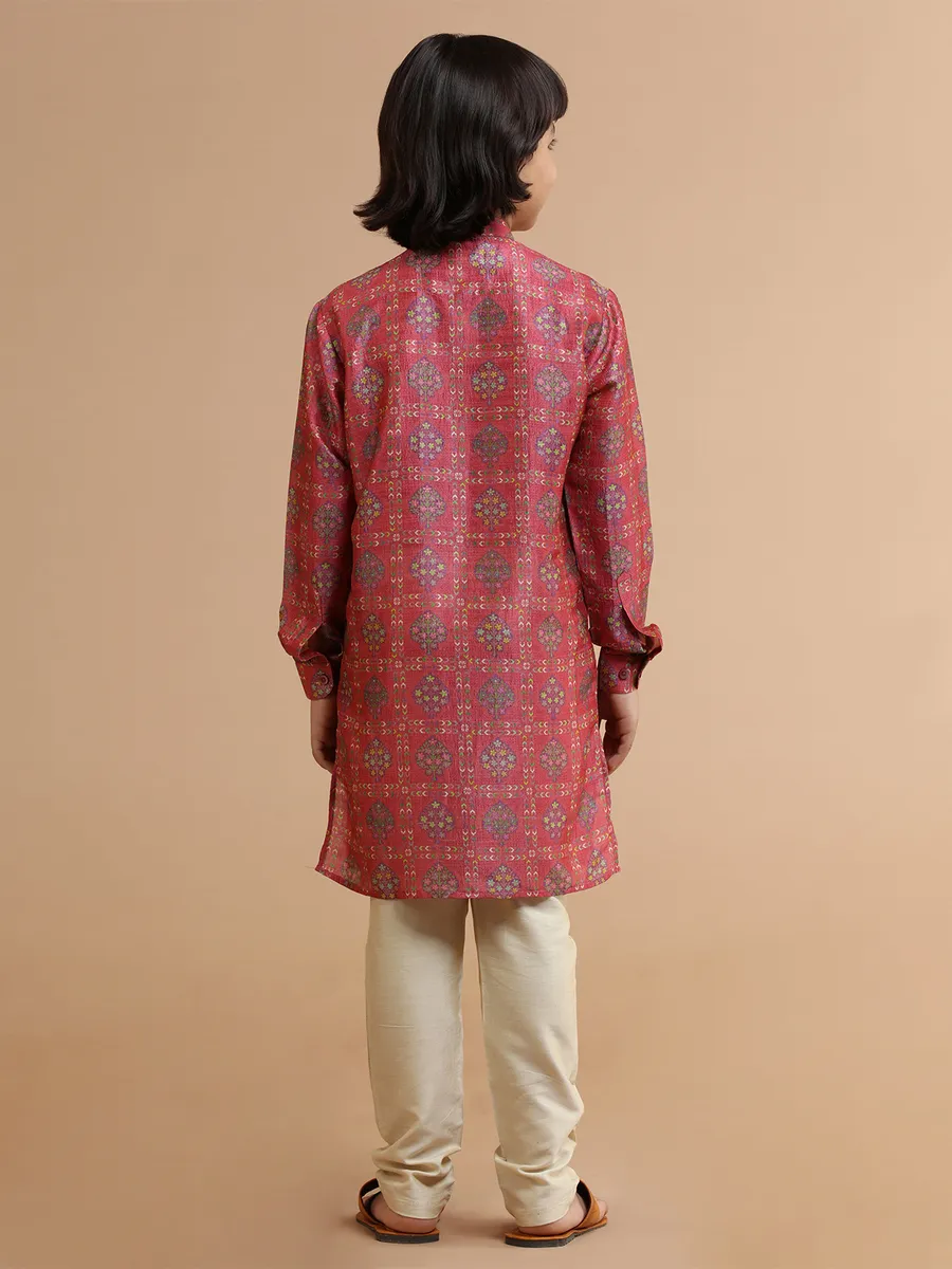 Pink silk printed kurta suit for festive