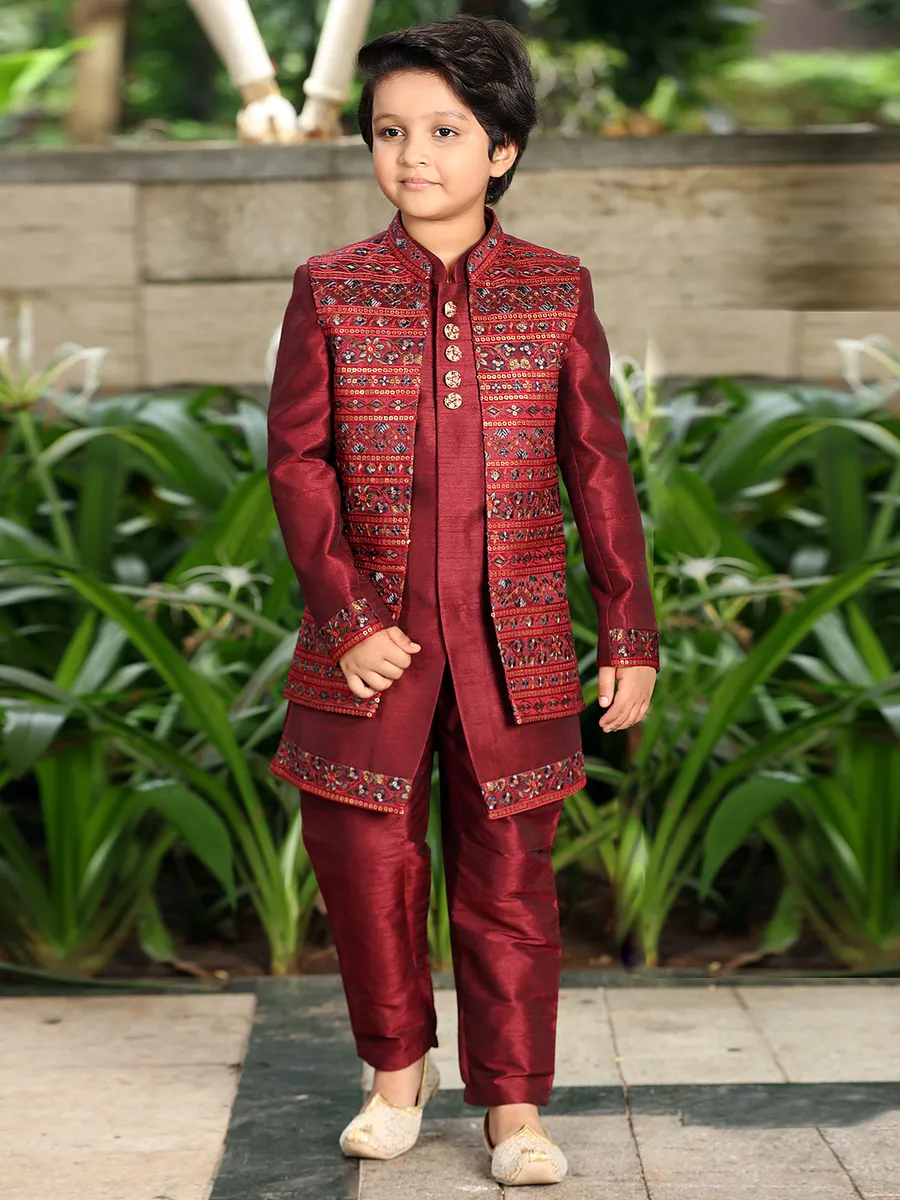 Maroon silk wedding designer indowestern