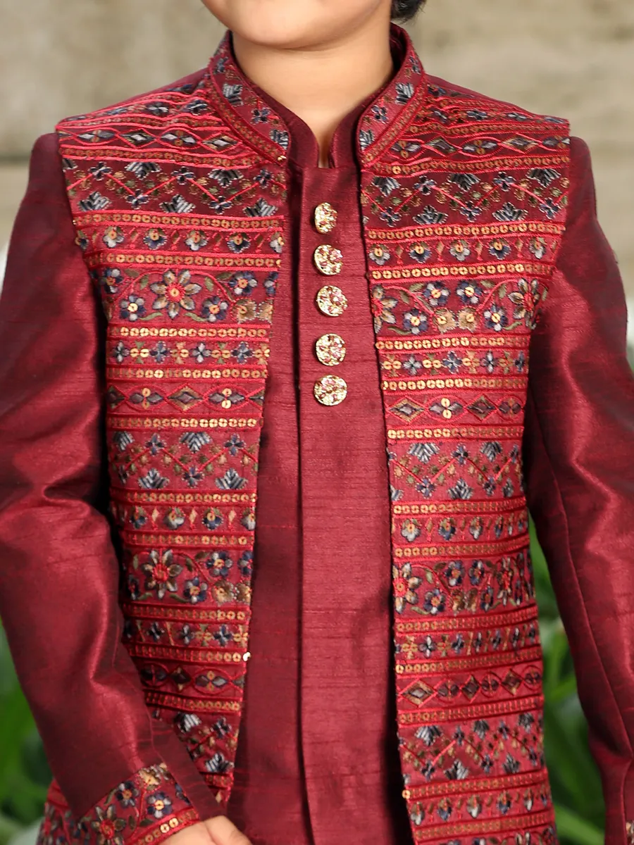 Maroon silk wedding designer indowestern