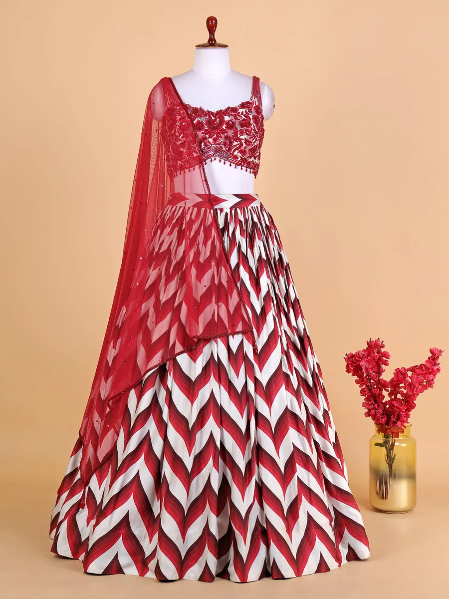 Maroon silk zig zag lehenga choli