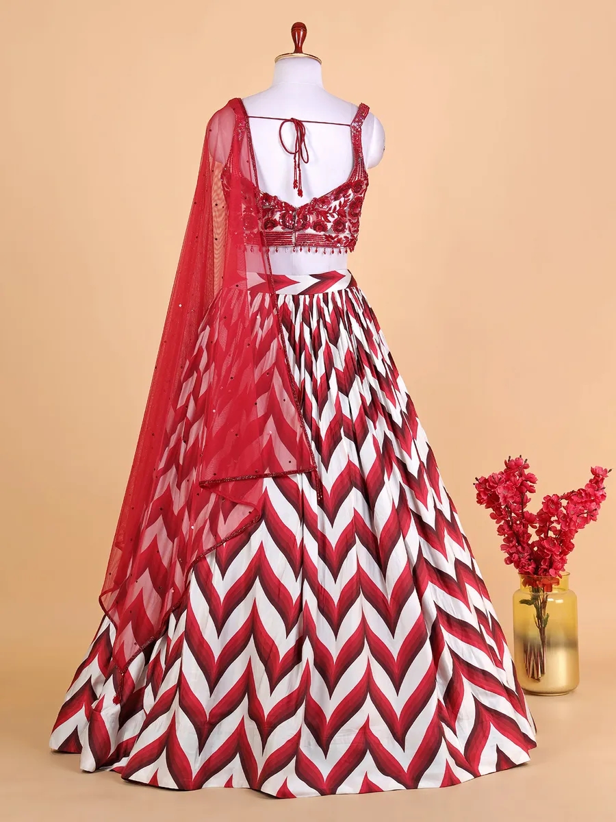 Maroon silk zig zag lehenga choli