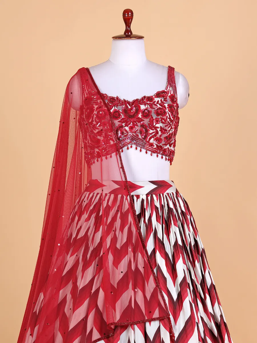 Maroon silk zig zag lehenga choli