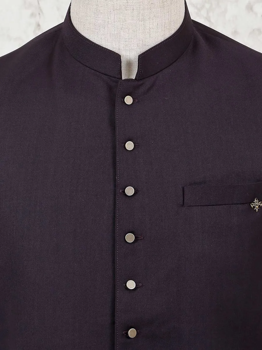 Maroon solid cotton silk waistcoat