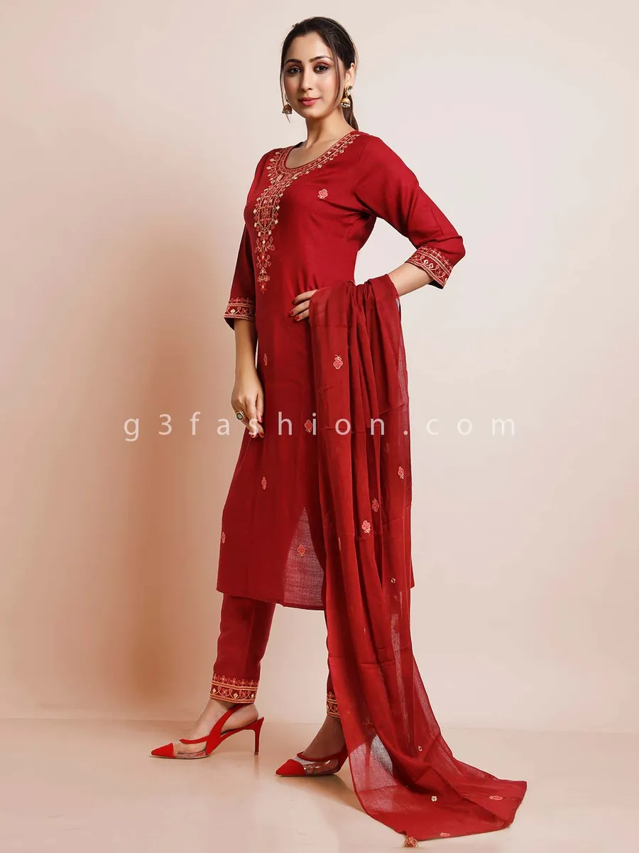 Maroon thread inflated festive wear pan tsuit