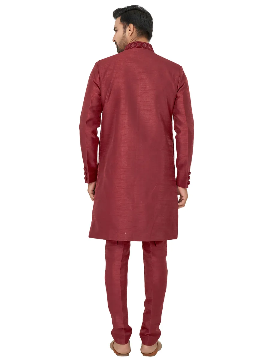 Maroon wedding look silk indowestern