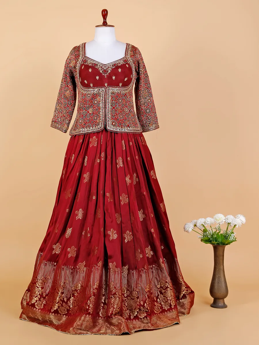 Marron silk lehenga choli with dupatta