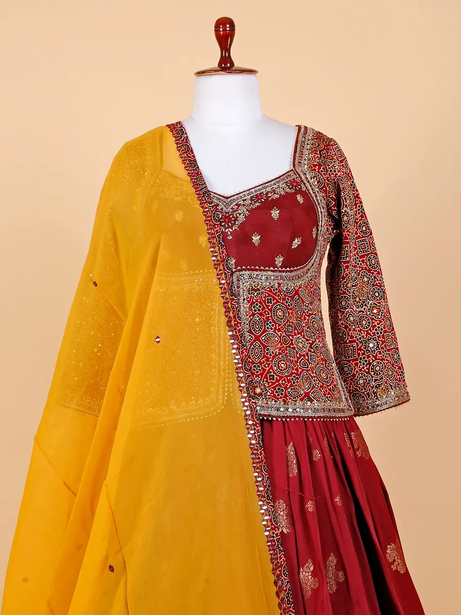 Marron silk lehenga choli with dupatta