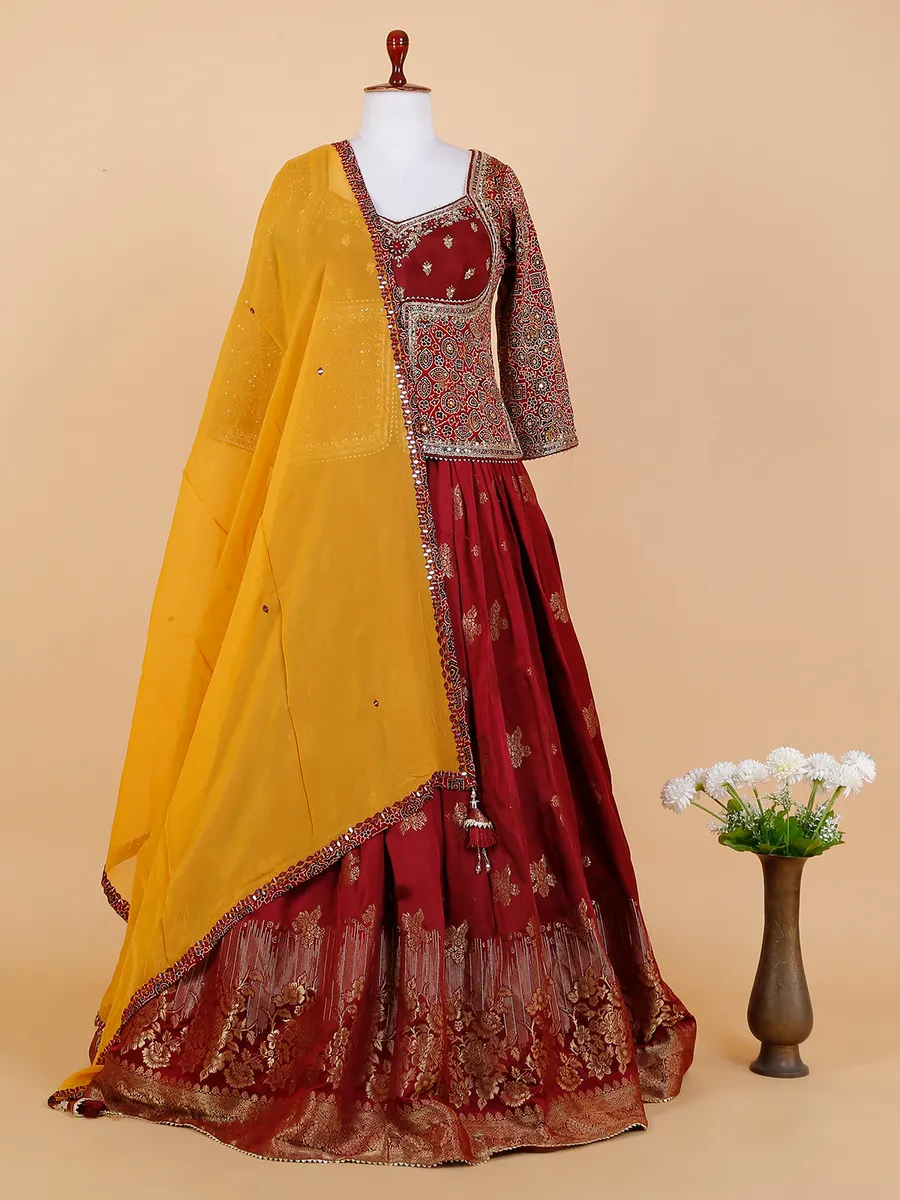 Marron silk lehenga choli with dupatta