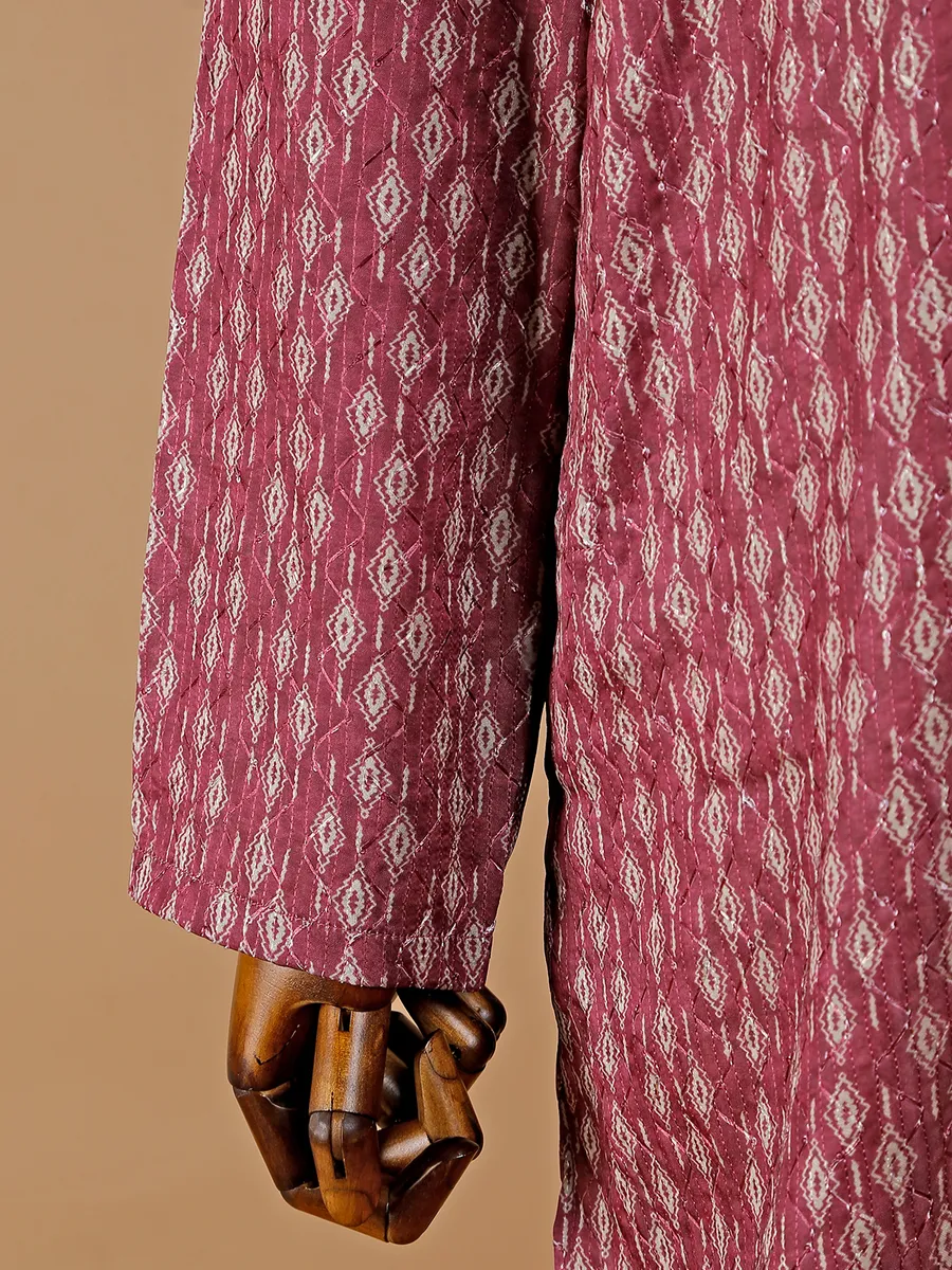 Marron silk printed kurta