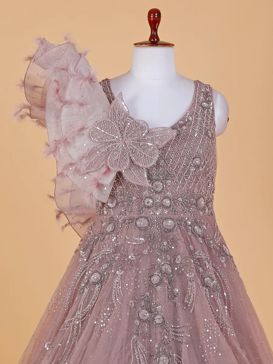 Mauve pink gown in net