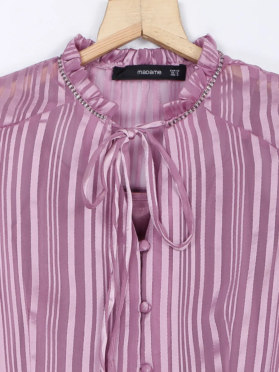 Mauve pink stripe chiffon top