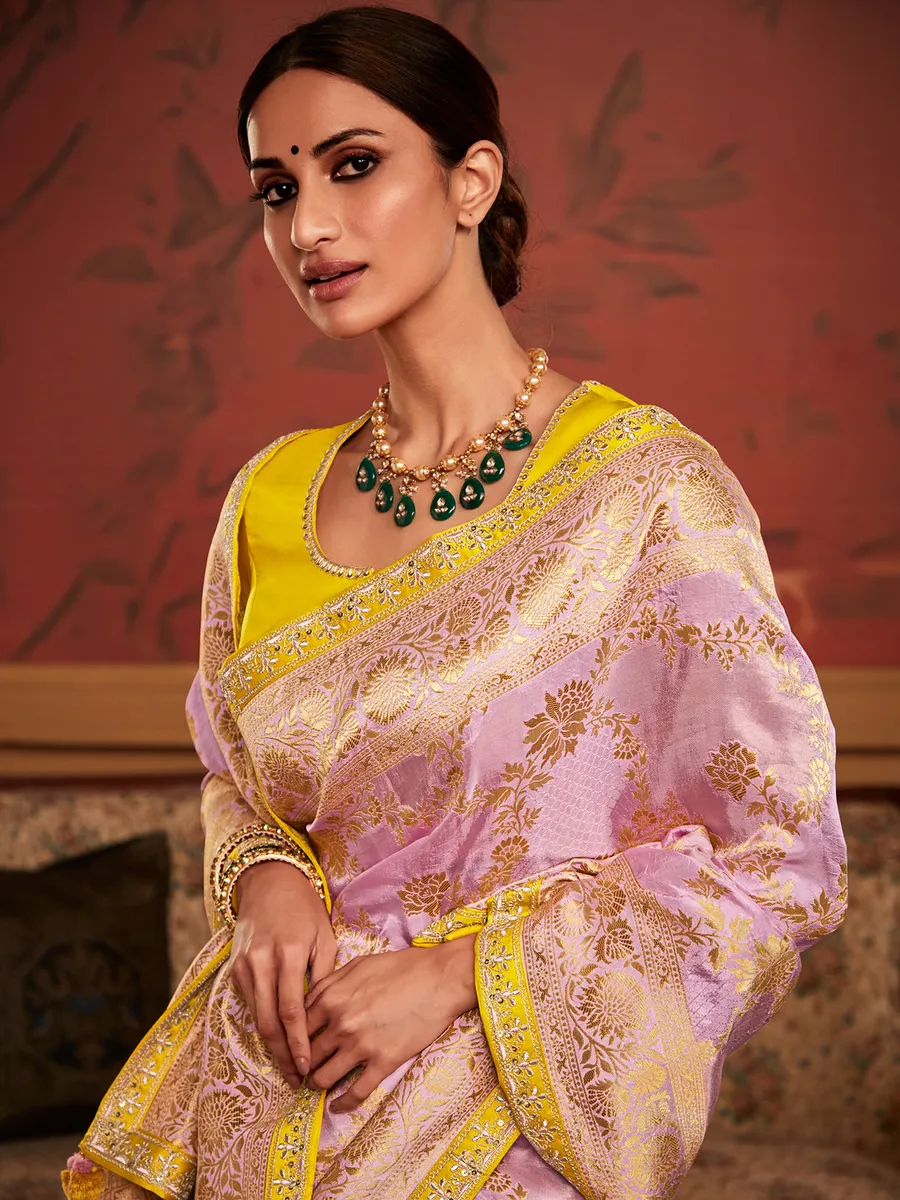 Pretty Ivory Beige Zari Weaving Linen Designer Saree main image 1