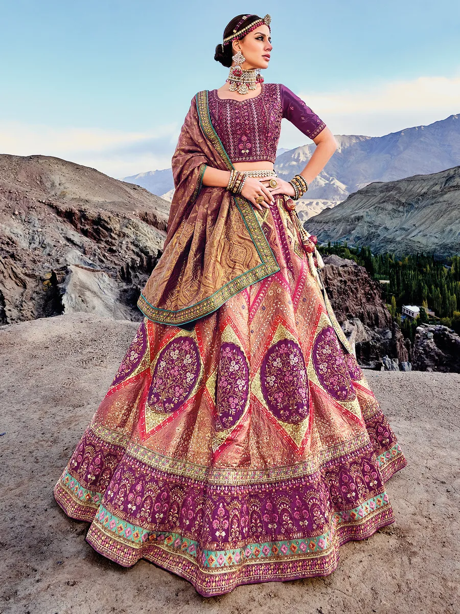 Mauve purple banarasi silk lehenga choli