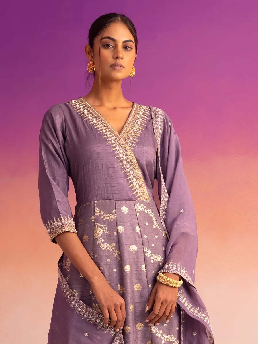 Mauve purple silk kurti set with dupatta