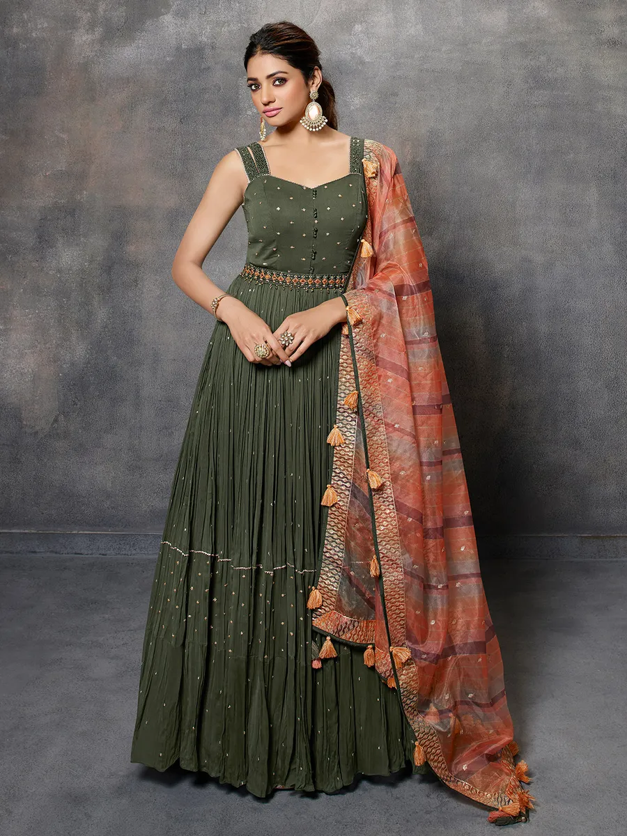 Mehendi green anarkali floor length suit