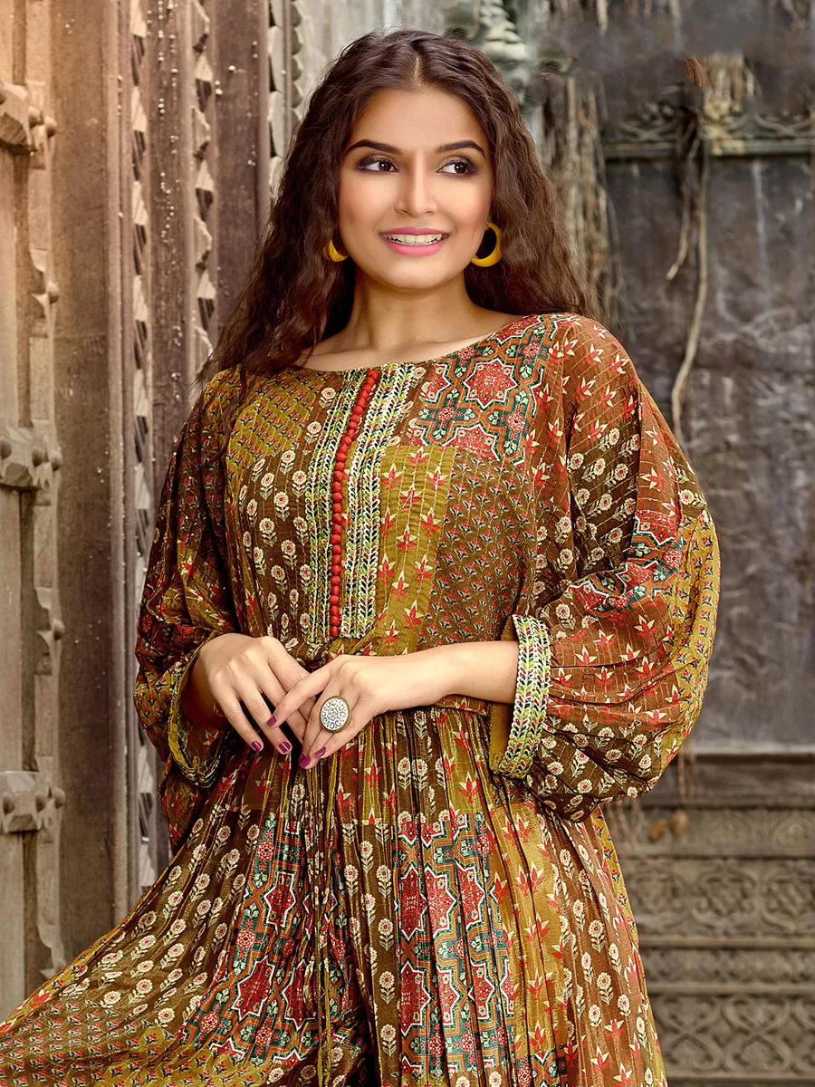 Mehendi green crop top style palazzo suit