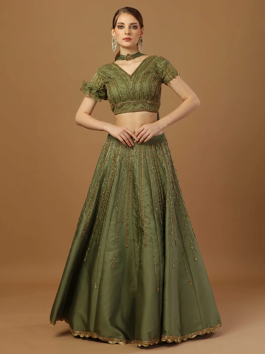 Mehendi green modal satin lehenga choli